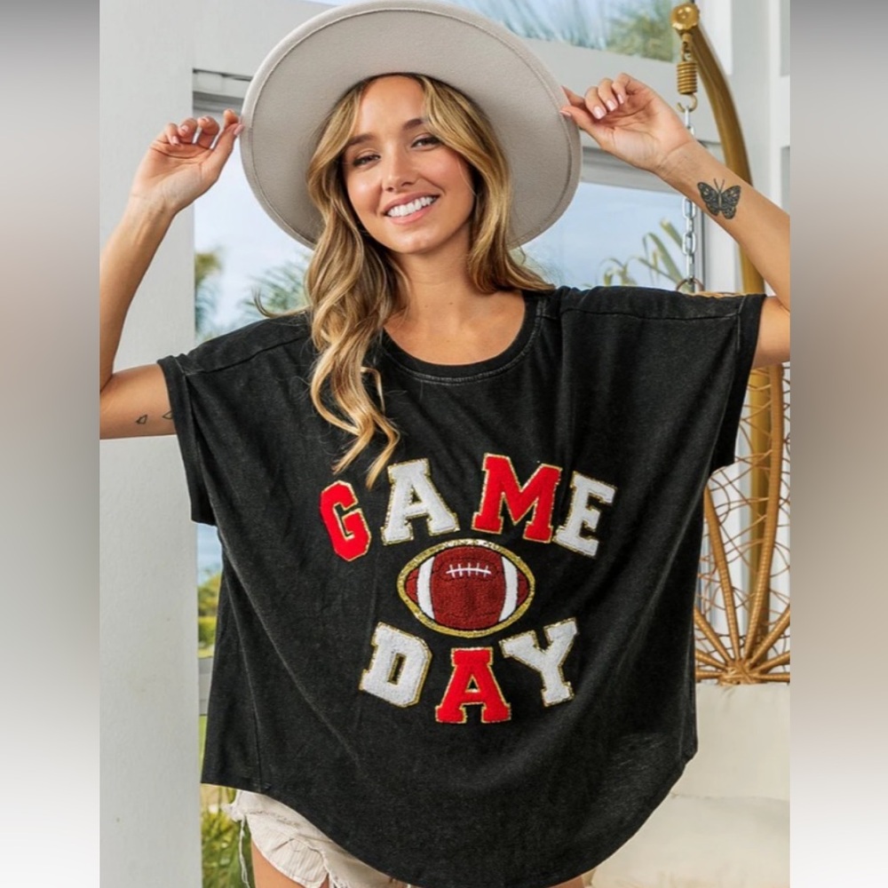 BiBi Black 'Game Day' Graphic Tee with Red, White and Gold Accents